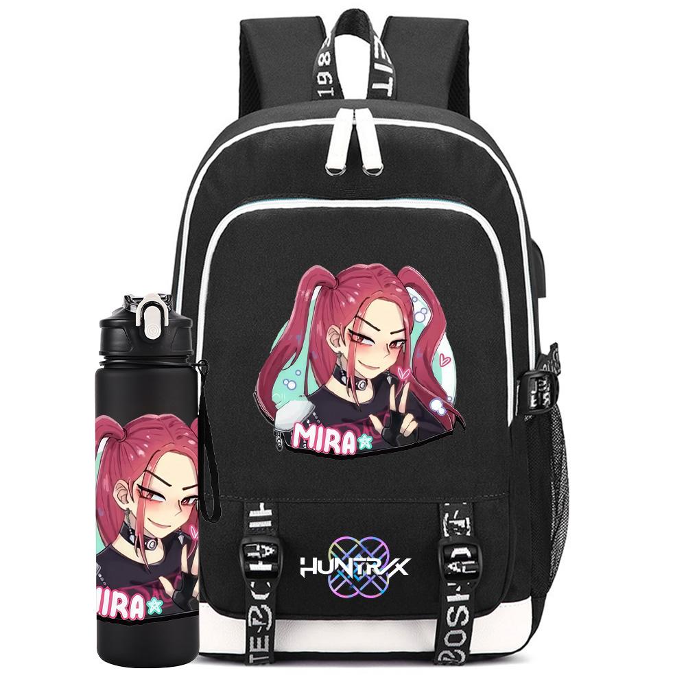 2 st/set K-pop Ryggsäck Stor Kapacitet Bokväska Med 750 ml Vattenflaska Laptop Elev Pojke Flicka Skolväska Vattentät Resväska Barnpresent Mochila