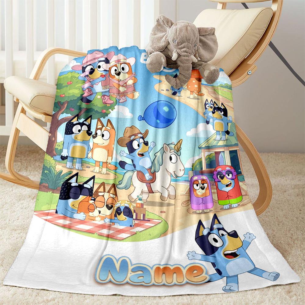 Bluey Family Adventure Personalized Name Blanket Gift Personalized Blanket Warmthful Decor Perfect for Nap Sofa Bed Couch for All Occasions