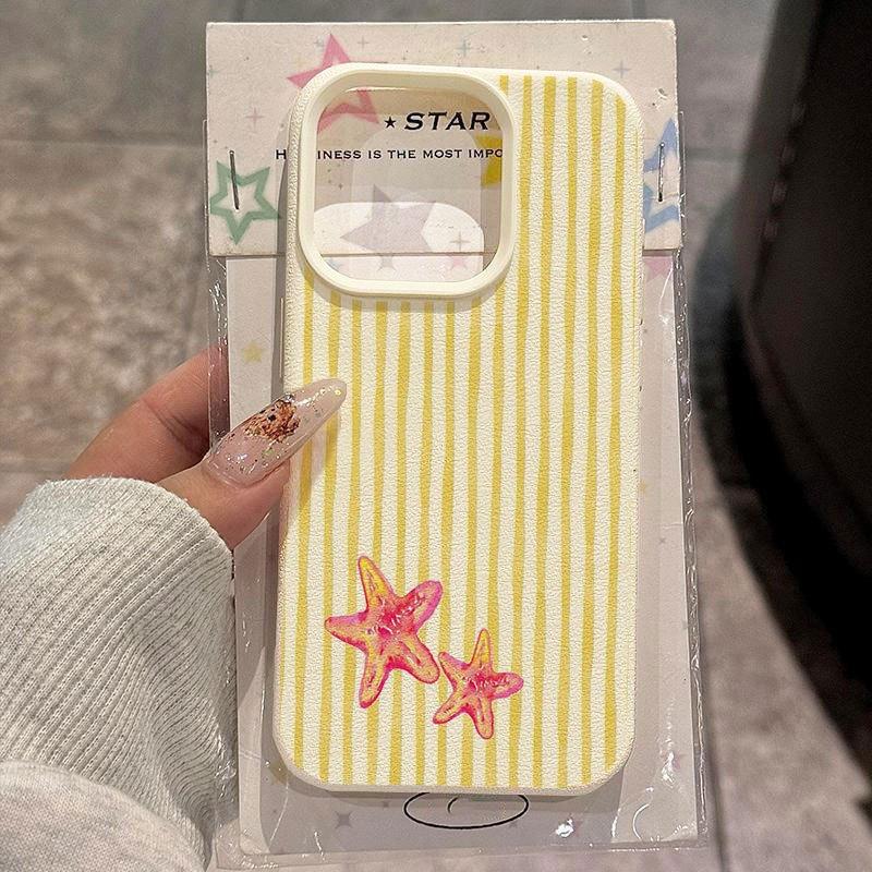Yellow Striped Starfish Pattern TPU Phone Case, Soft Shell Fashion Protective Cover for iPhone 17 Pro Max 16/16 Plus Gift, 1pc