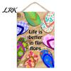 Wooden Sign for Patio Summer Beach Hanging Sign, Double?Sided Flip?Flop Wall Plaque with Rope, Coastal Holiday Home Porch Door Decor House