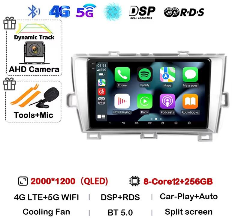 Android 14 Carplay Auto For Toyota Prius 3 XW30 2009 2010 2011 2012 2013-2015 LHD RHD Car Radio Multimedia Player GPS Stereo DSP