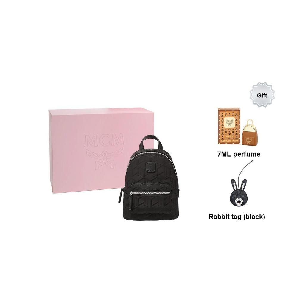 MCM Stark Bebe Boo Geometric Pattern Nylon Leather Mini Backpack Unisex Backpack Black MMKDSVE04BK001