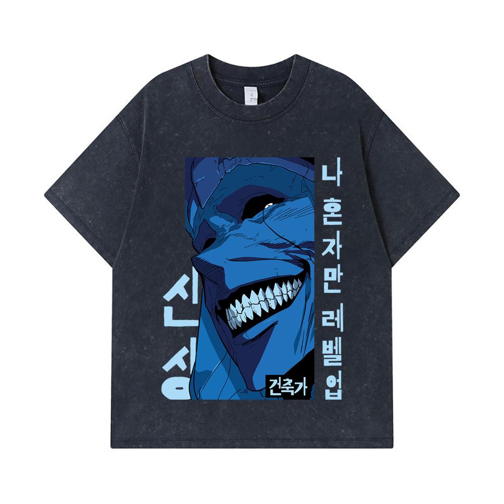 275 GSM Washed T-shirts 100% Cotton Solo Leveling V16 Print Unisex Heavy Cotton T Shirt