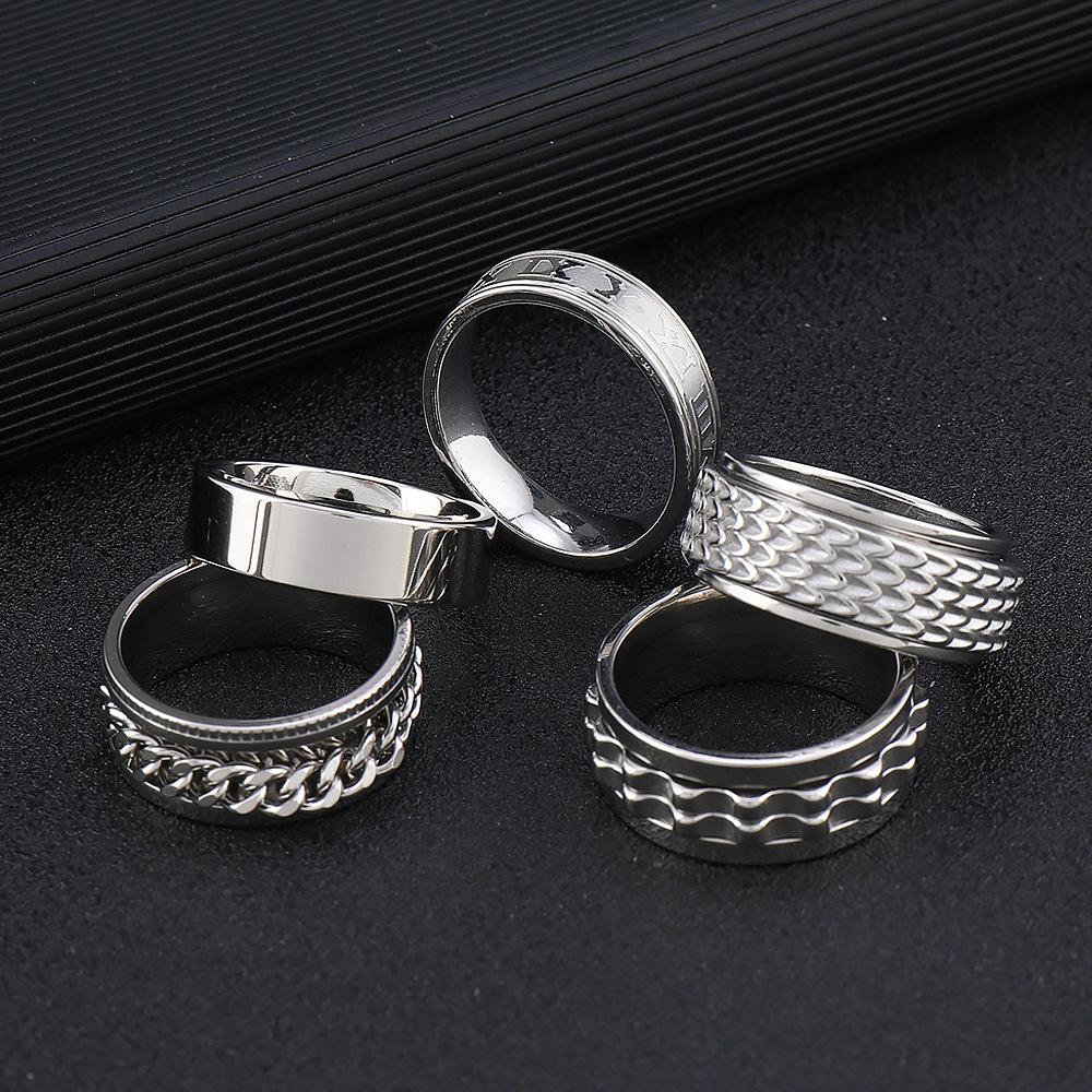 Cross-border explosive stainless steel ring rotatable decompression men's ring punk hip-hop titanium steel jewelry