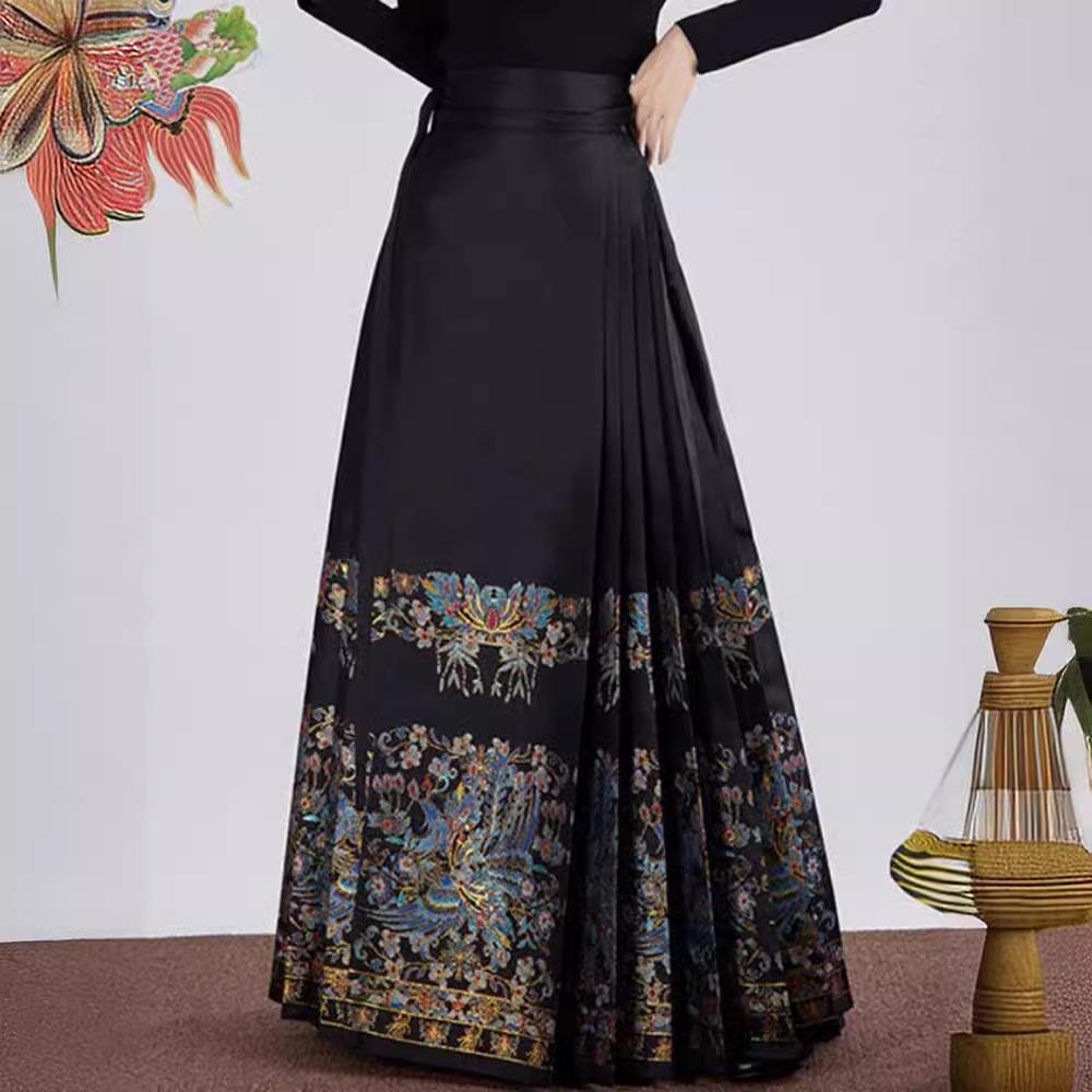 

Осенний женский халат династии Мин Ханфу в китайском стиле Мамиан, тканая золотая юбка с лицом лошади, современный ханбок L чёрный