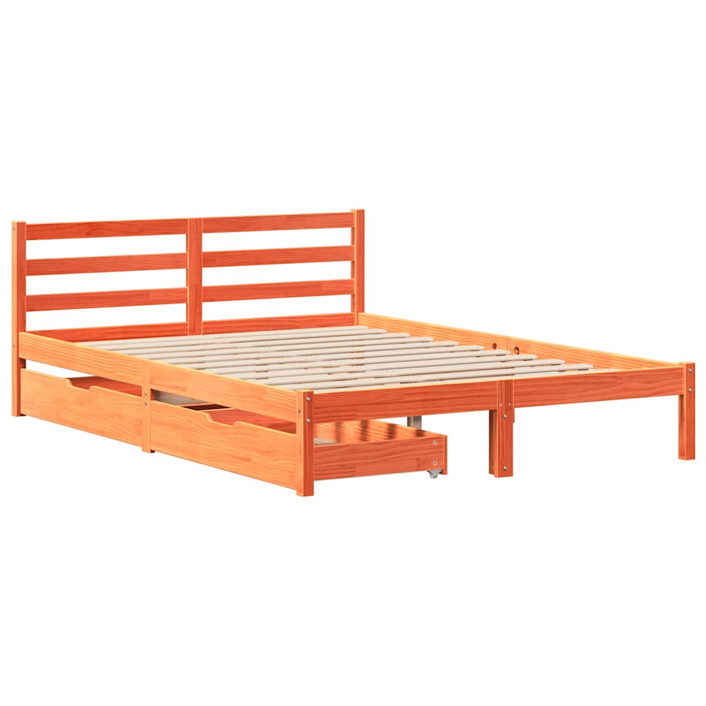 Solid Wood Bed Without Mattress Wax Brown 150 X 200 Cm Pine Wood
