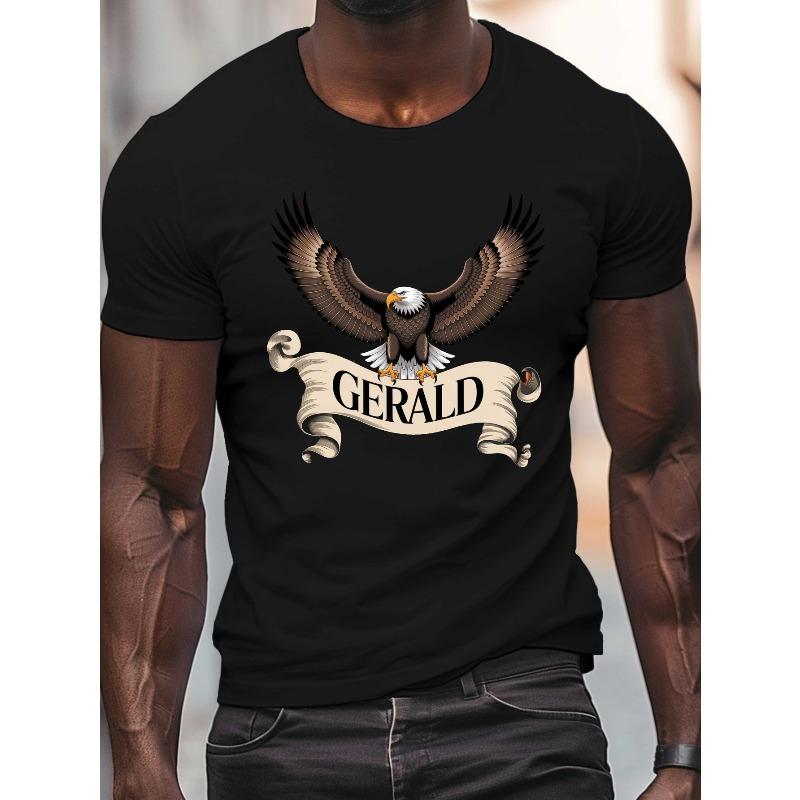 European sizes Majestic Bald Eagle Gerald Banner Men'S Casual Grew Neck Short Sleeve T-Shirt for Summer