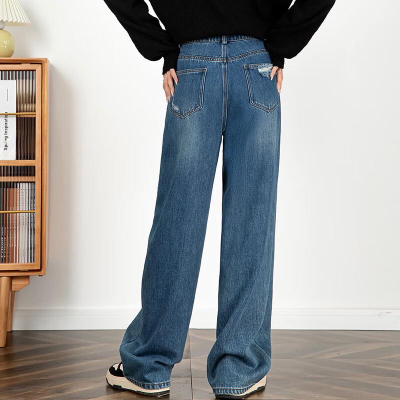 Fanzhen Women's High-Waist Wide-Leg Drape Jeans