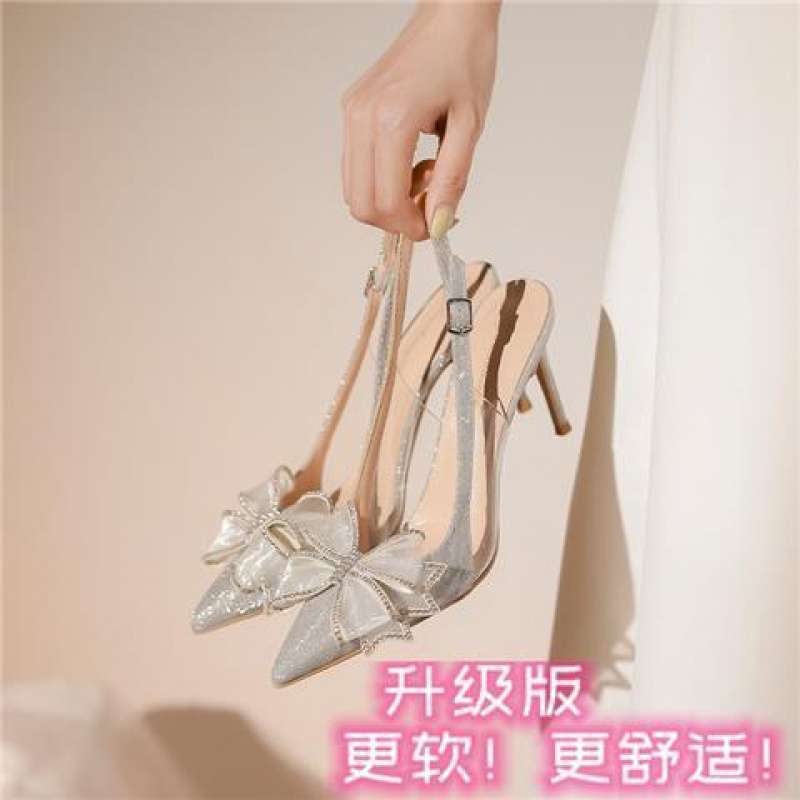 

Bow high heels women s niche design sense crystal shoes bride wedding dress wedding shoes thin heel temperament bag head sandals women 40