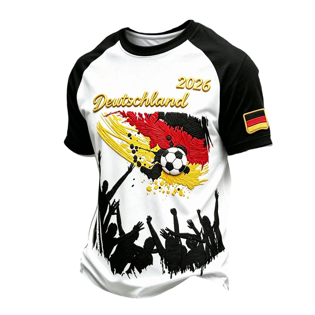 Men's Casual Short Sleeve T-Shirt Crew Neck German Flag Print Soccer Graphic Lightweight Summer Top