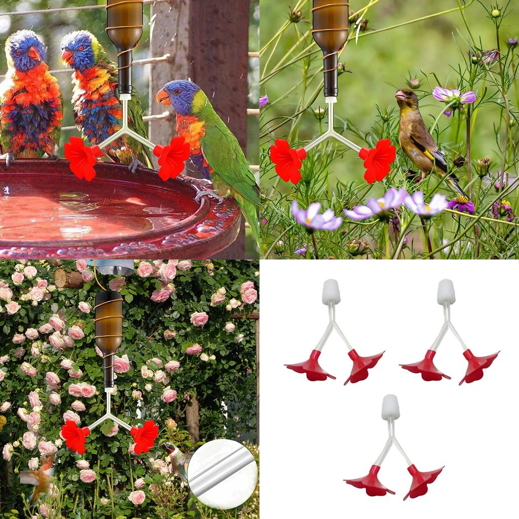 Packung mit 3 Y-förmigen Kolibrifutterspendern, Kunststoff-Blumenfutterauslass für den Außengarten, Vogeltränke, zieht Wildvögel an