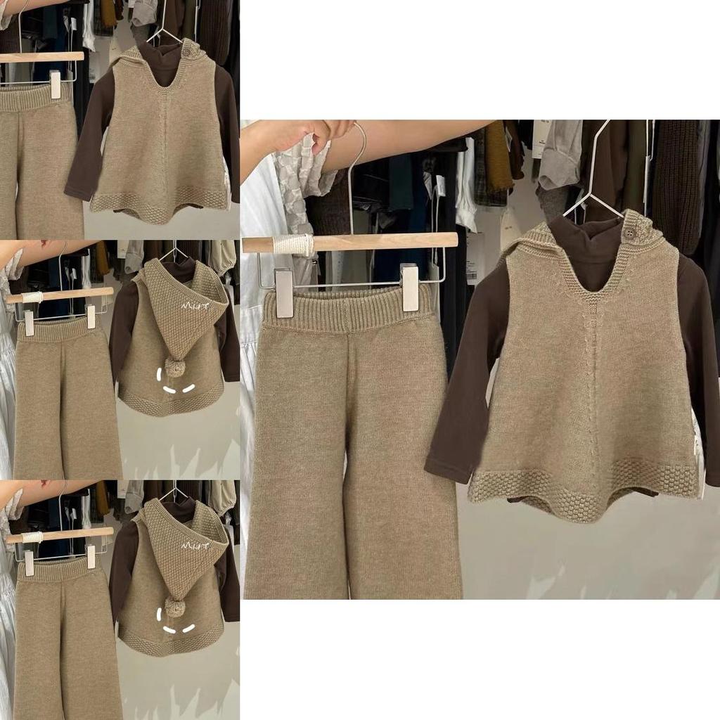 Adorable Korean Childrens Autumn Winter Outfit With Cozy Hooded Sweater And Long Pants For Girls Aged 3 To 8