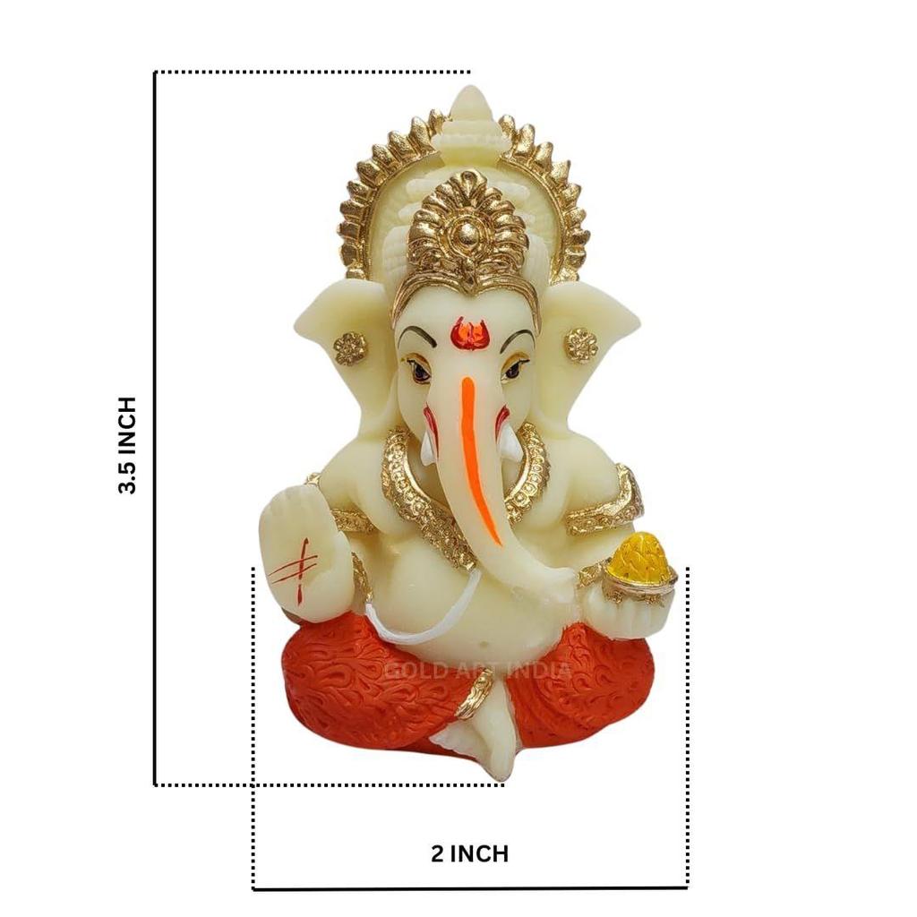 Resin Lord Ganesha Idol for Car Dashboard, Home, Office | Ganpati Statue for Mandir Decor | Handcrafted Ganesh Murti (Red & Ivory)