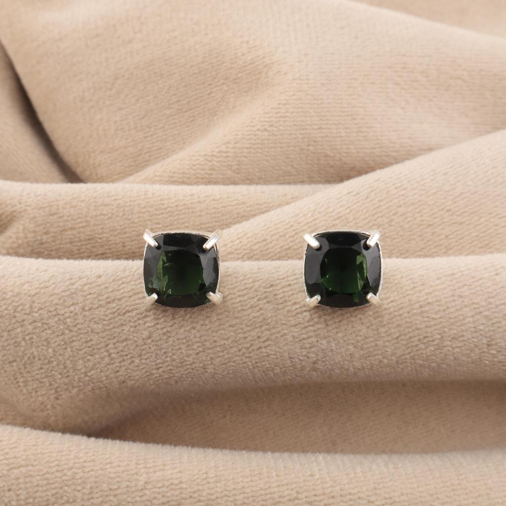 Green Tourmaline Gemstone 925 Sterling Silver Jewelry Handmade Stud Earring 1" For Your Love EE-181-17