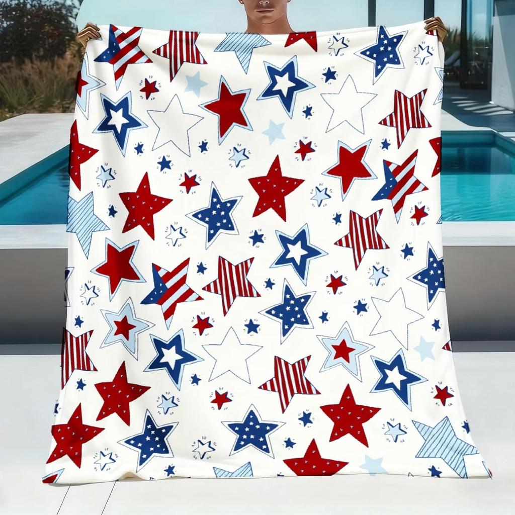 July 4th US Independence Day Flannel Blanket: Digital Print Throw for Sofa and AC