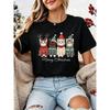 Women Christmas T‑Shirt Meowy Christmas Cute Cat Xmas Sweater Hat Reindeer Print Short Sleeve Casual Holiday Party Tee Tops Gift