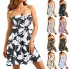 Womens Summer Casual Elasticated Sleeveless Strapless Midi Dresses Flowy Boob Tube Sheering Pleated Swing Sundress