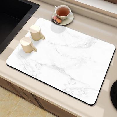 Marble Pattern Absorbent Kitchen Counter Pad - Non-Slip, Wash-Free Drying Mat & Insulation Placemat.