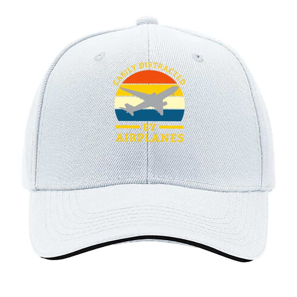 Easily Distracted By Airplanes Vintage Airplane Silhouette Graphic Sandwich Baseball Cap Unisex Women Sun Cap Outdoor Workouts Hat