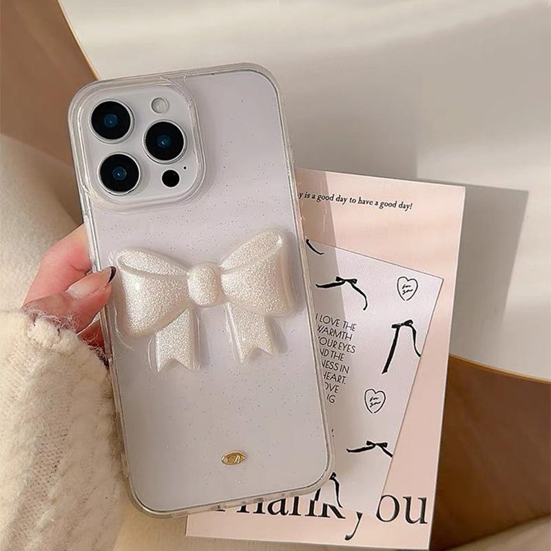 Japanese and Korean Ins Style Drop Glue Transparent Bow Phone Case for IPhone 16 Promax Women's 15 for Apple 17