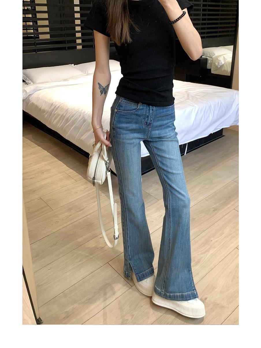 

Весна/Лето Инфлюенсерские Стрейч Джинсы Клеш с Высокой Посадкой и Разрезом - Петит Повседневная Одежда L (105-120 jin)