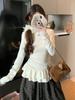 Korean High Neck Lace Patchwork Long Sleeve Women's T-Shirt - Autumn/Winter Slimming Base Layer