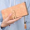 Elegant Women Leather Card Holder Long Trifold Wallet With Tassel And Checkbook Pocket