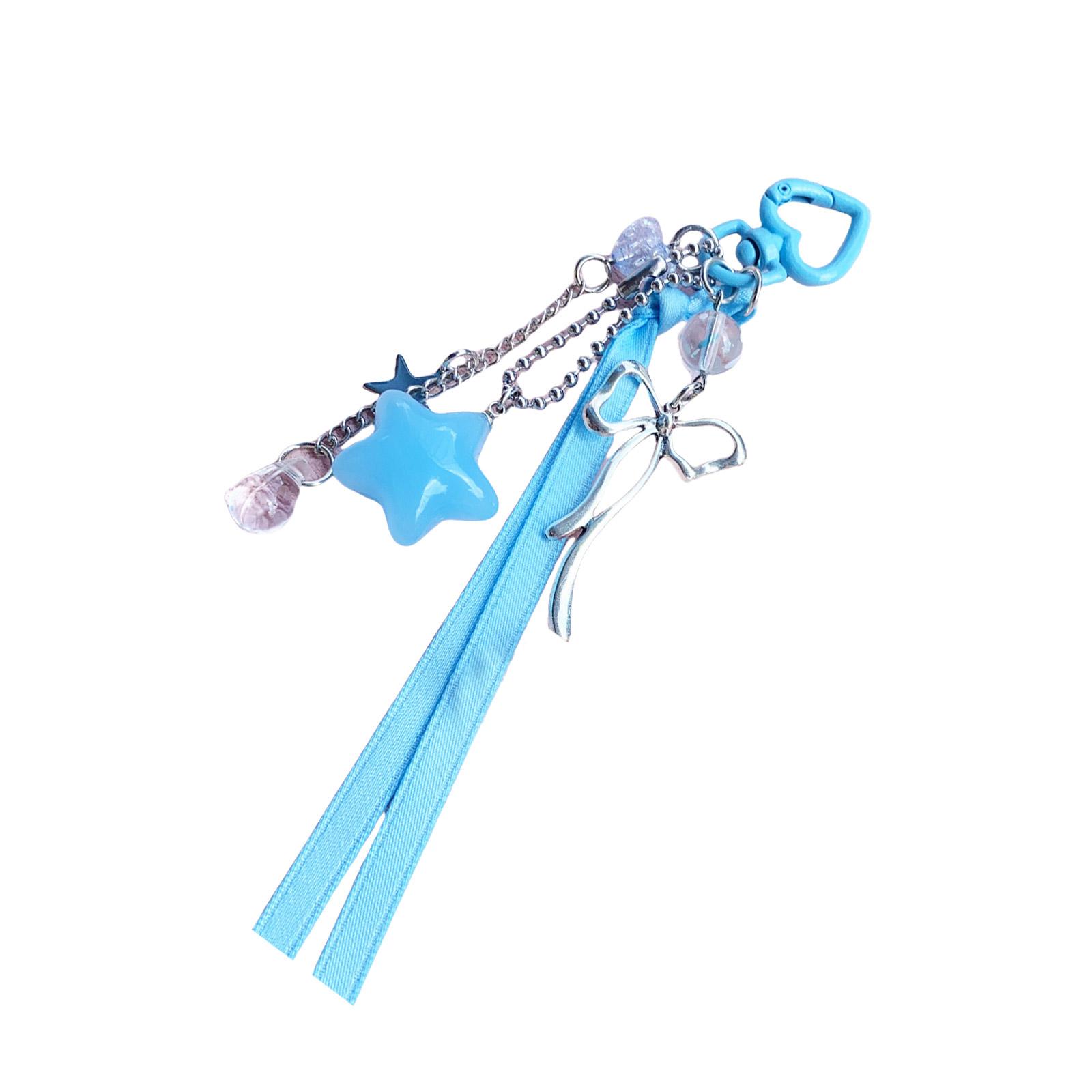 

Fashionable Star Pendant Keychain Featuring Charm Bowknot Ribbon Unique Bag Pendant Present for Youthful Women and Girls 1 синий