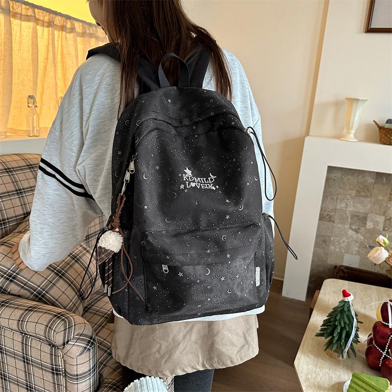 Zaino da Donna con Stampa Stelle e Luna – Carino Design Cosmico Borsa da Scuola con Tasche Multiple e Spallacci Regolabili – Perfetto per l'Uso Quotidiano