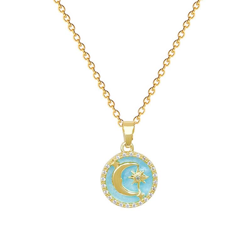 Titanium Steel, Round Star Moon Light Luxury Temperament Gorgeous Full Diamond Necklace Women'S Versatile Collarbone Chain Titanium Steel Chain