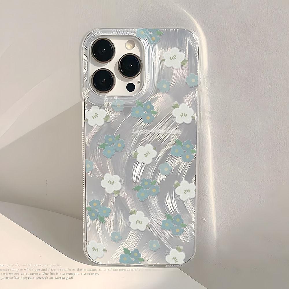 Fresh Blue Floral Application iPhone17promax Apple 16 Laser Mobile Phone Case 14/13 Large Hole 15