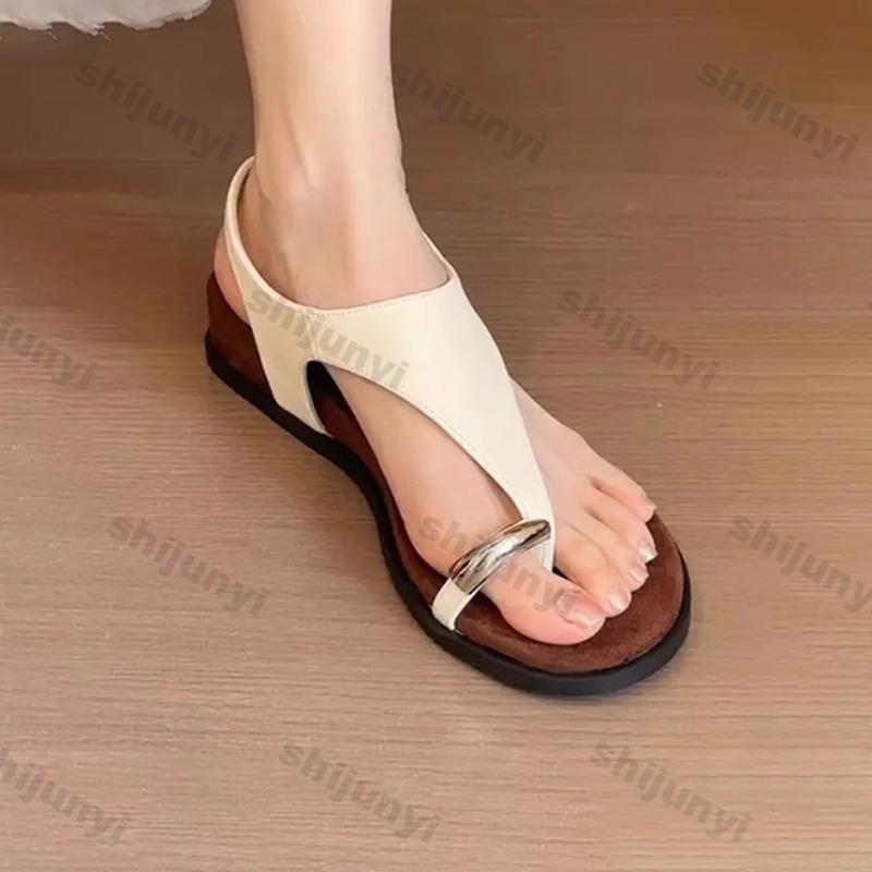 Womens Luxury Sandals 2025 Summer New Clip Toe Non Slip Comfortable Vintage Roman Wedge Shoes Fashion Buckle Strap Casual Shoes