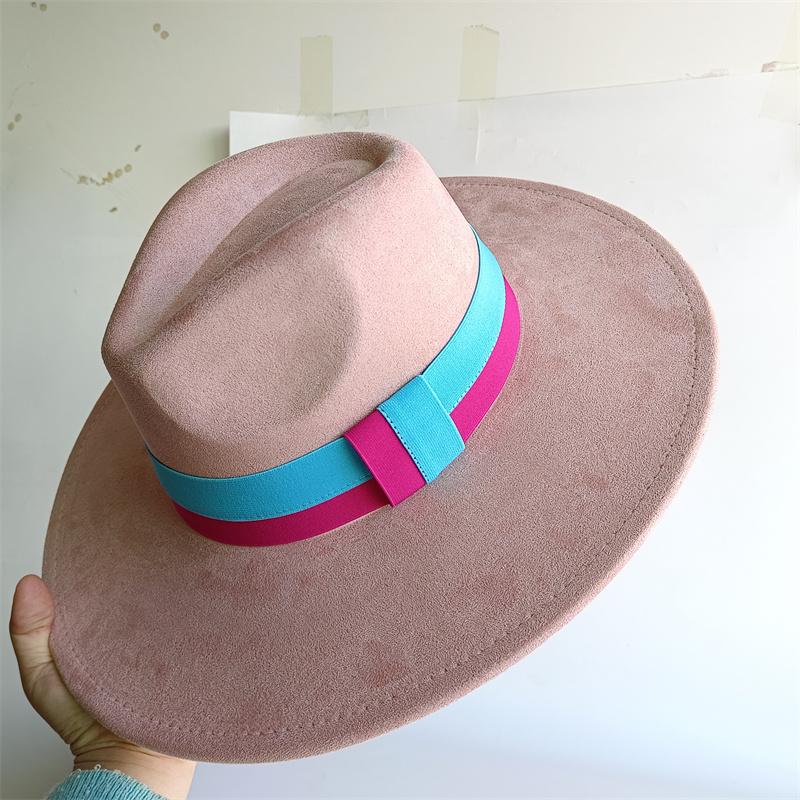 Elastisches Band Buntes Wildlederhut Herbst und Winter Damenfilzhut Breitkrempiger Hut Britischer Stil Retro Herrenhut Gorras Hombre