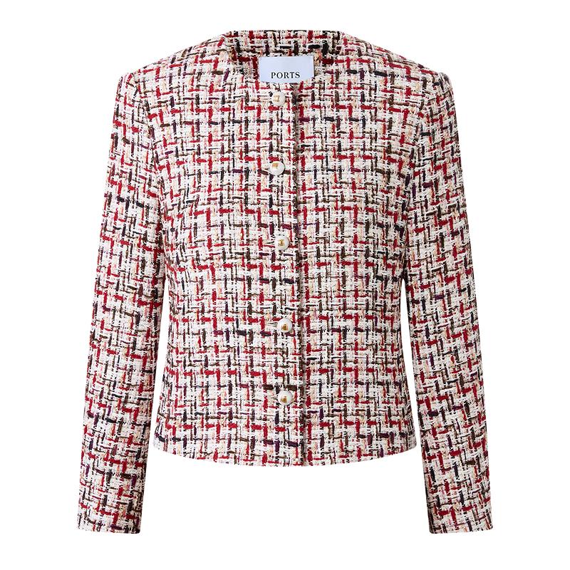 

PORTS Women s Textured Plaid Tweed Jacket 4