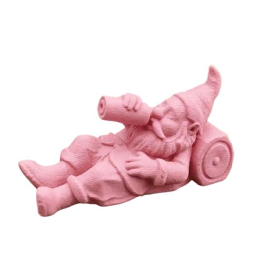 3D Printed Drunken Gnome Figurine, Lying Drinking Dwarf Statue, Matte Pink Decor Ornament with Clear Texture, Stable Base for Garden Flower Pot Desk