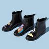 Black Hand-Painted Women's Low-Top Rain Boots - Soft Japanese & Korean Style, Garden Rubber Water Shoes