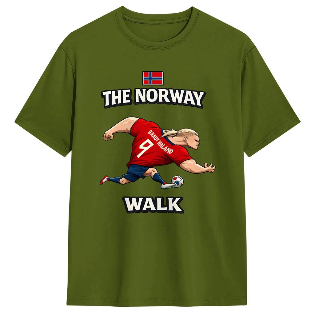 Unisexs Erling Haaland T-Shirts The Norway Walk Reine Baumwolle Oberteile Vintage Kurzarm Rundhals T-Shirts Sommer T-Shirts