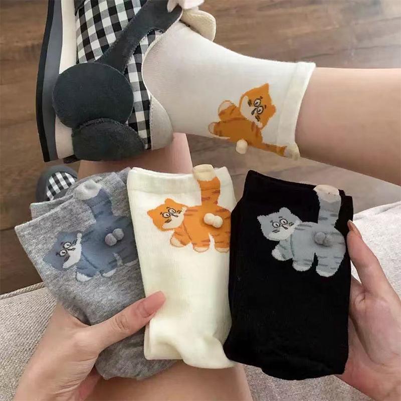 1pair Print Skin-Friendly Colorful Breathable Egg Cat Socks Warm Daily Cute Multi-element Comfortable Cartoon Lightweight Feel