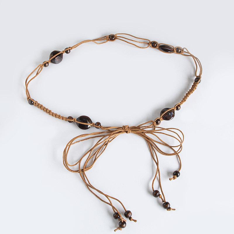 Bohemian Belt, Ethnic Style Belt, Woven Belt, Wooden Bead Thin Belt, Casual Vacation Style Waist Rope, Women's Belt