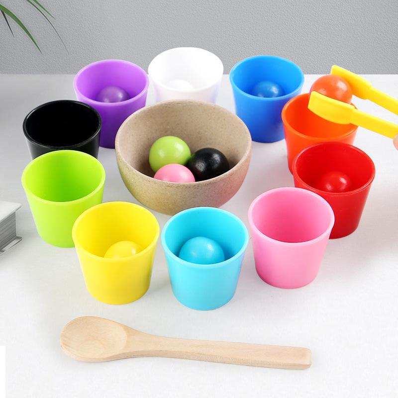 Montessori Wooden Color Sorting Cups - Educational Cognitive Training Toy