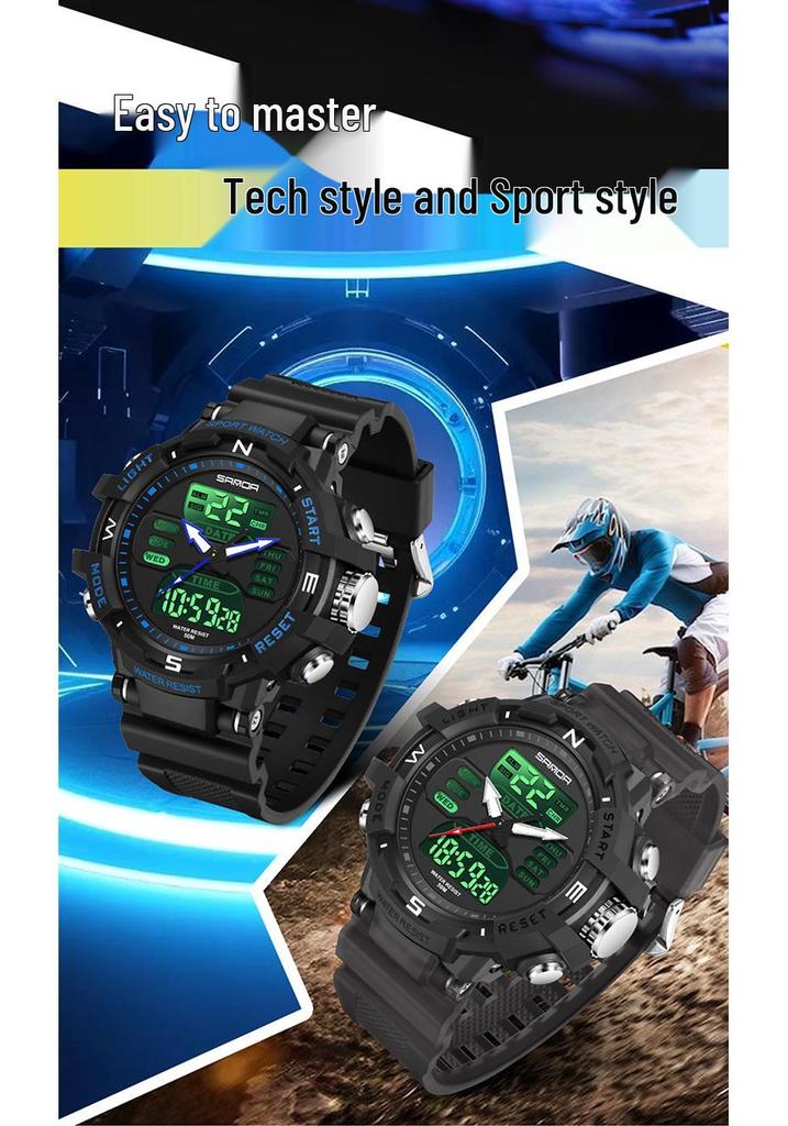 Sanda Men's Casual Sports Waterproof Dual Display Digital Watch