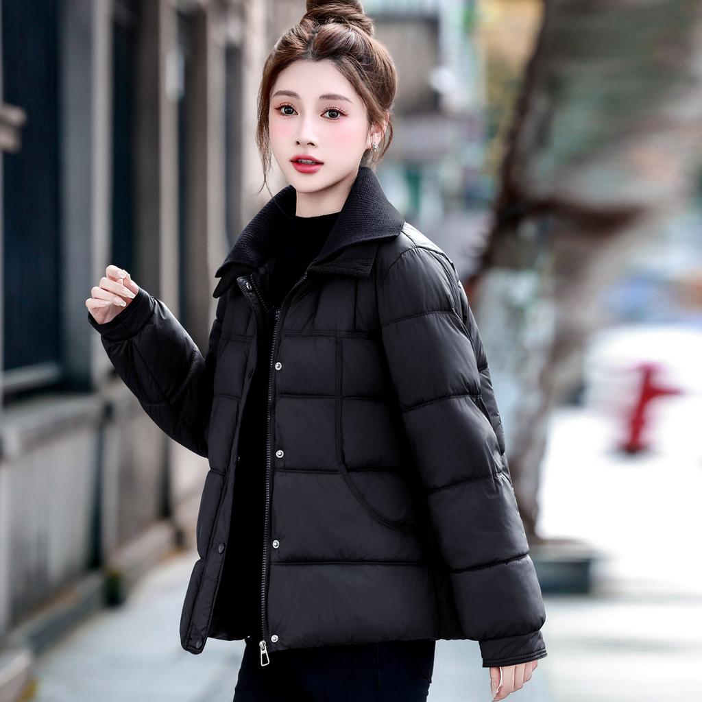 Fashion color matching lapel short down cotton clothes women's winter new warm casual versatile women's jacket