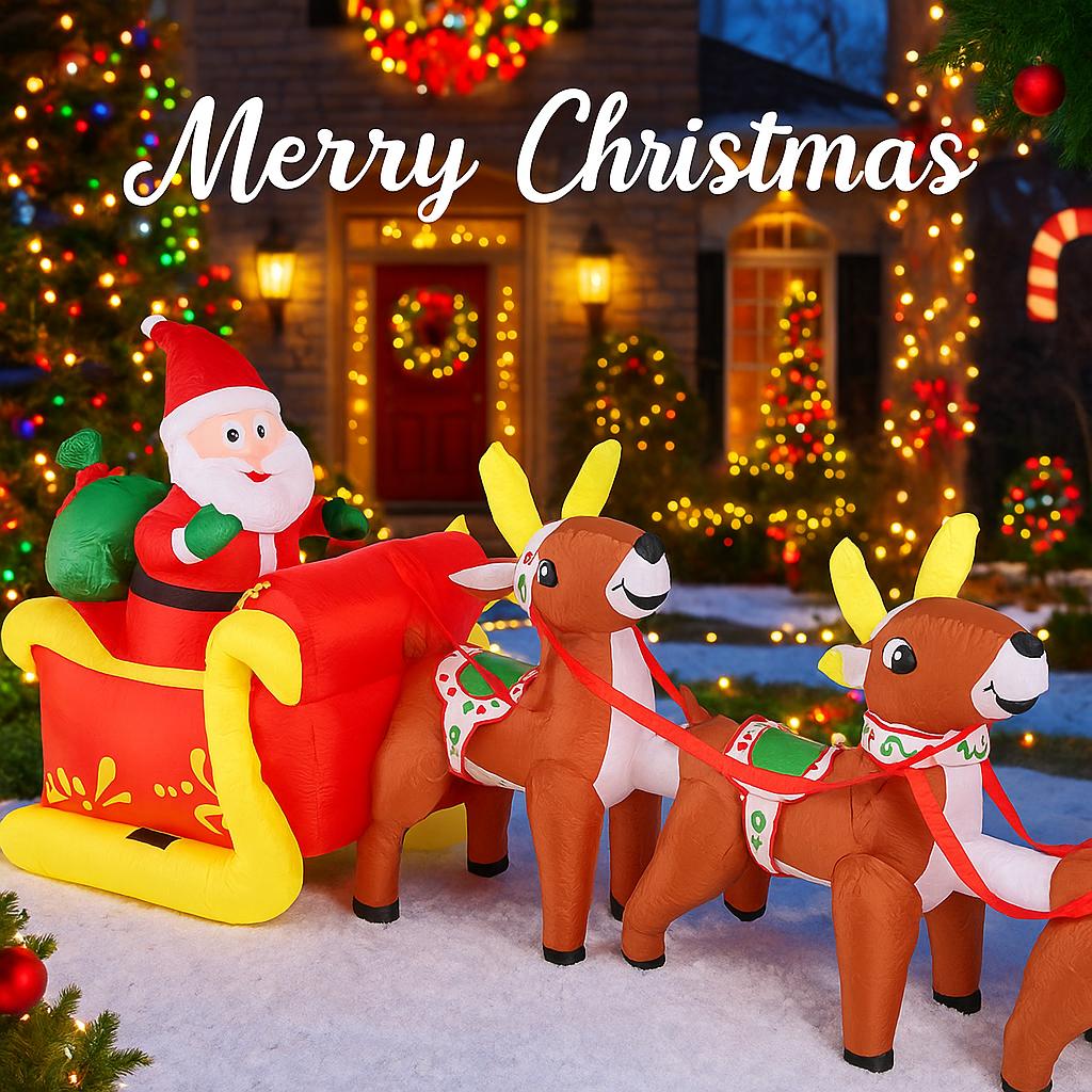 12.14FT LED Light Xmas Inflatable Reindeer Sleigh Santa Toy Yard Party Decoration Home Ornament Supplie Christmas Holiday Gifts