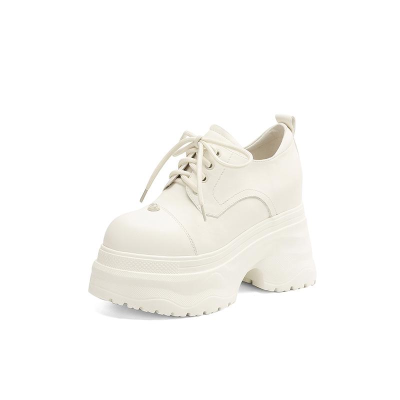 

Женские кожаные туфли на одинарной подошве толщиной 12 см с внутренней танкеткой, новинка весны 2025 года, с круглым носком, на шнуровке, водонепроницаемые, на толстом каблуке-таблетке, маффин-кожа 39