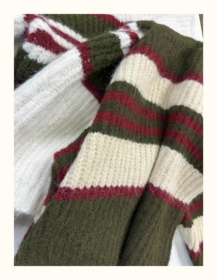 Xiao Wangs Winter Koreanischer Stil Übergröße Lässiger Colorblock Gestreifter Pullover