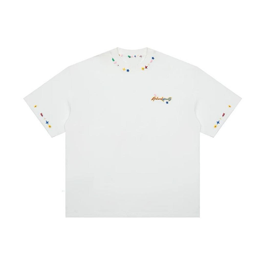 Heavyweight Pure Cotton American Embroidered White Short-sleeve T-shirt for Women, New Design Niche Summer Loose Top