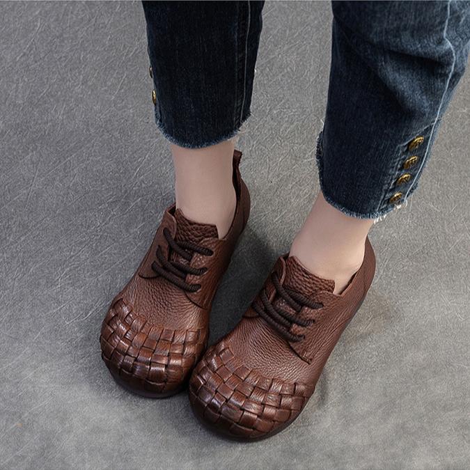 Johnature Genuine Leather Comfortable Pumps Retro Solid Color Commuting Versatile Casual Women's Shoes