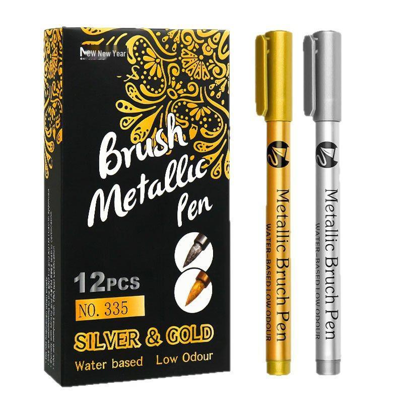 Dual-Tip Gold & Silver Paint Marker: Soft & Hard Tips, Waterproof, Colorfast for DIY & Invitations.
