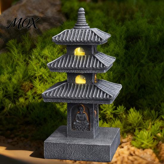 Escultura Decorativa de Arte para Césped, Pagoda Solar, Estatua de Jardín, Adorno Exterior de Resina de 3/4 Capas, Figura LED para Patio Trasero, Adorno Alimentado por Energía para Paisaje