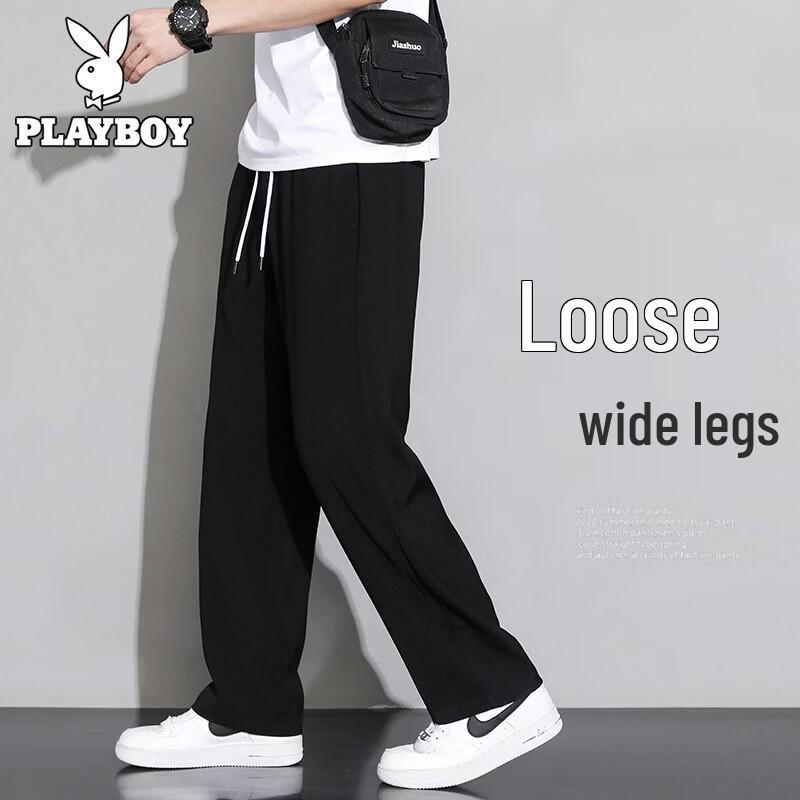 PLAYBOY Men s Ice Silk Straight Wide-Leg Casual Pants XL
